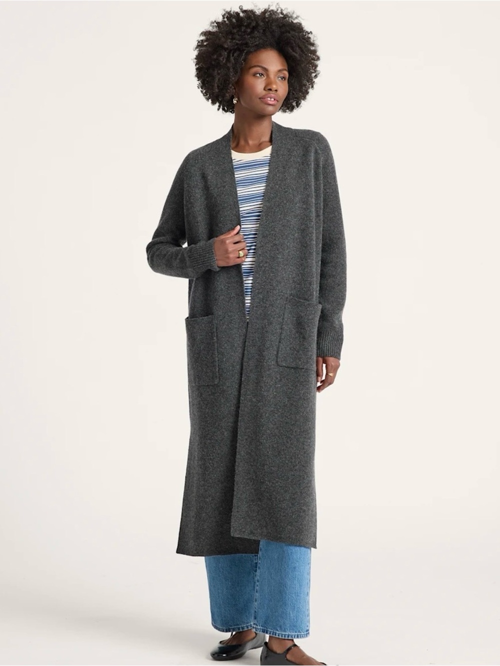 Pendleton NWT Charcoal Gray Long Open-Front Cardigan Duster Sweatercoat L